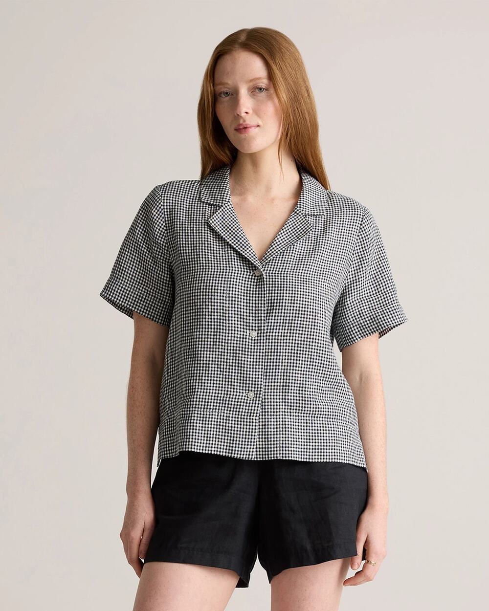 Quince 100% European Linen Gingham Shirt Black White Size S